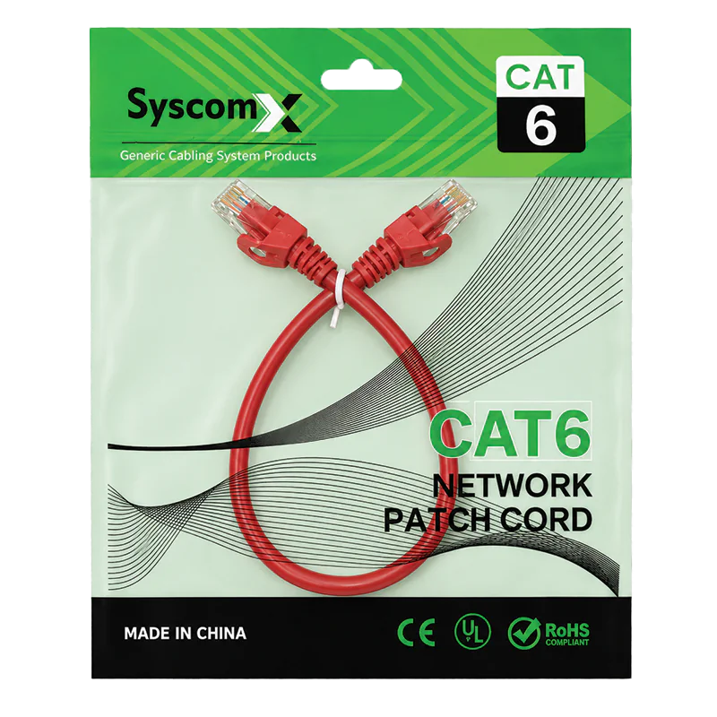 SyscomX CAT6 UTP Patch Cord 0.3 Metter– Red - Image 2